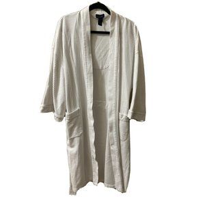 Vintage Izod Cotton Bath Robe Logo Belted White Terry Cloth Men One Size